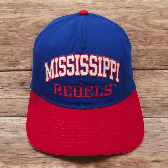 Mississippi Rebels Ole Miss Snapback Hat NCAA P Caps Vintage Made USA Blue Red - Picture 1 of 15